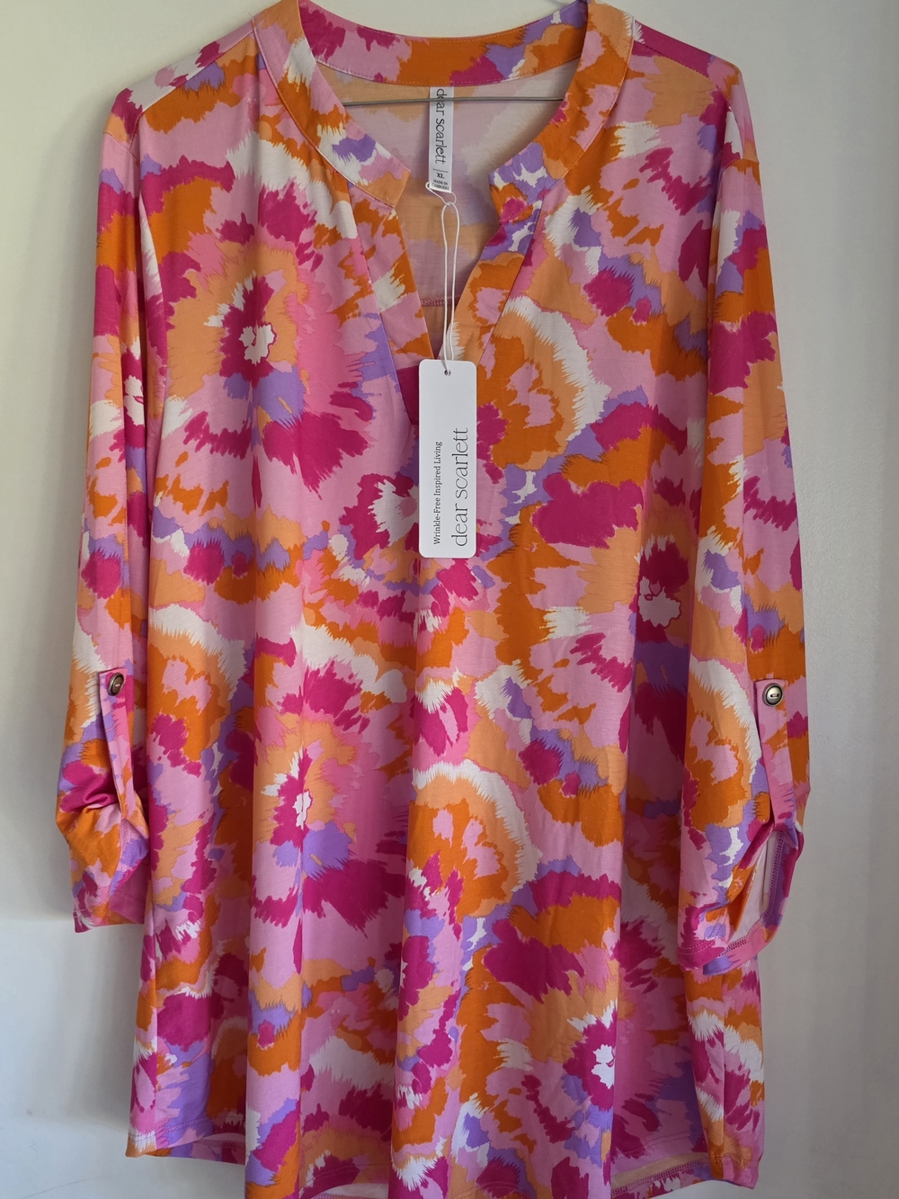 Dear Scarlett Women's Pink Orange Print Tunic Top XL